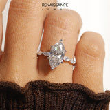 14K White Gold 2.05 Carat E VVS2 Marquise Diamond Ring with Marquise Side Stones and Prong Setting