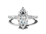 14K White Gold 2.05 Carat E VVS2 Marquise Diamond Ring with Marquise Side Stones and Prong Setting