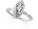 14K White Gold 2.05 Carat E VVS2 Marquise Diamond Ring with Marquise Side Stones and Prong Setting