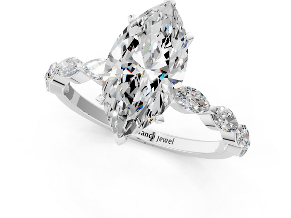 Sterling Silver Marquise Engagement Ring Setting with Marquise Side Stones Along the Band