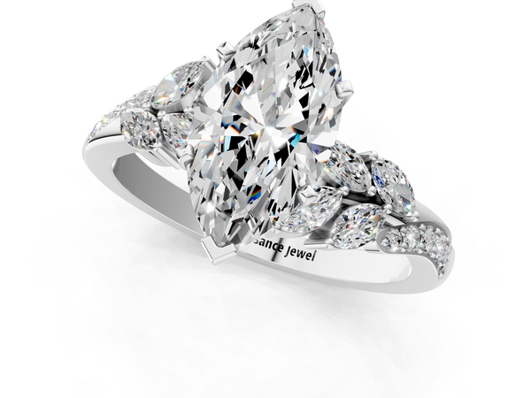 Platinum 1.01 Carat F VS1 Marquise Solitaire Marquise Twist Band with Six-Prong Setting