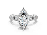 White gold Marquise Solitaire Milgrain Diamond Engagement Ring with Bezel and Marquise Band_153