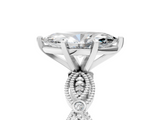 White gold Marquise Solitaire Milgrain Diamond Engagement Ring with Bezel and Marquise Band_158