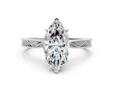 White gold Marquise Solitaire Milgrain Engraved Band with Four-Prong Setting_12