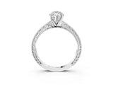 White gold Marquise Solitaire Milgrain Engraved Band with Four-Prong Setting_15