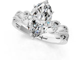 White gold Marquise Solitaire Milgrain Leaf Band with Prong Setting_4