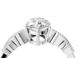 White gold Marquise Solitaire Milgrain Leaf Band with Prong Setting_7