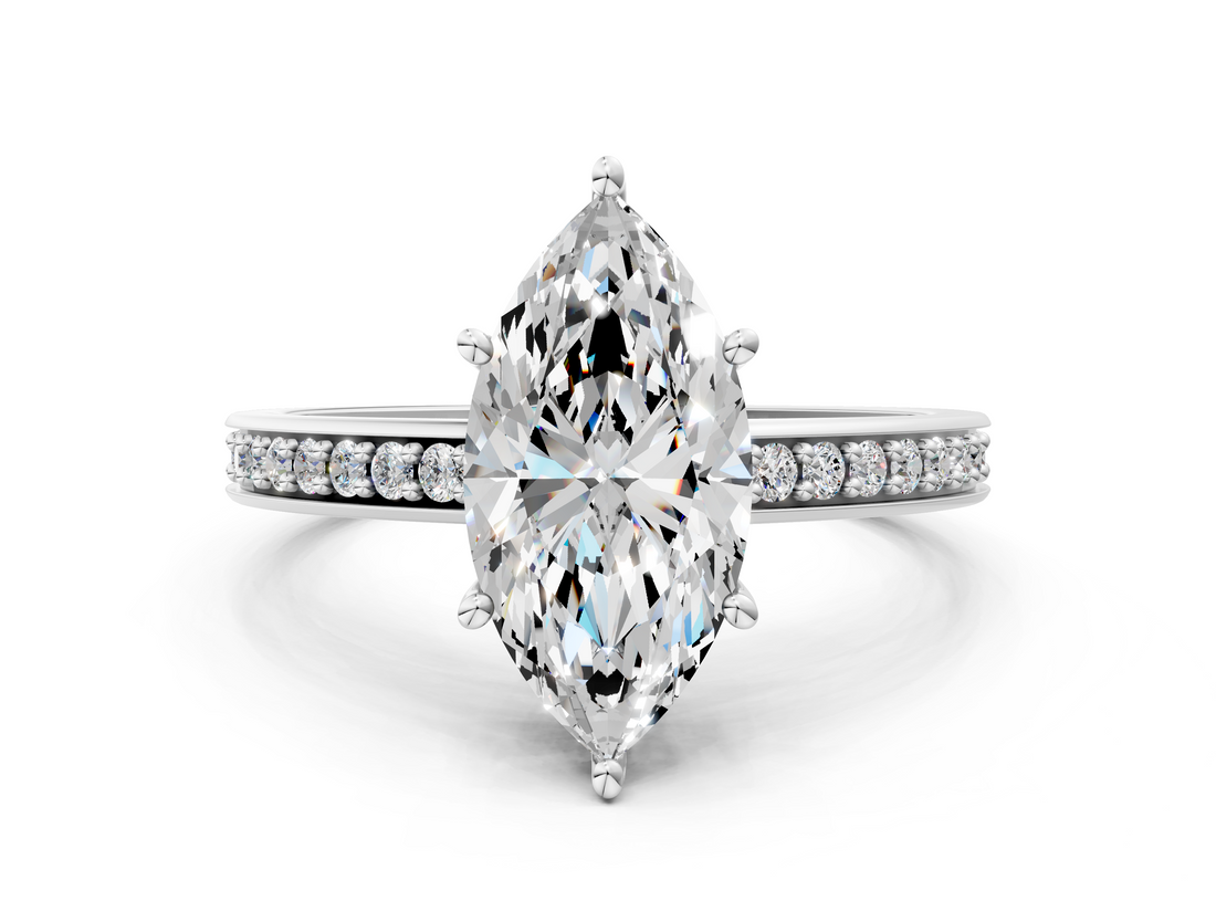 White gold Marquise Solitaire Pavé Band Prong Setting Ring_20