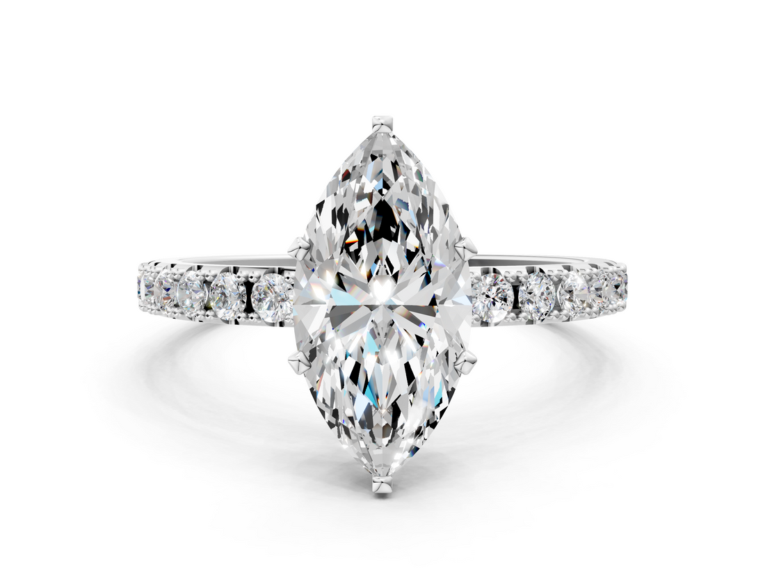 White gold Marquise Solitaire Pavé Band with Four-Prong Setting_170
