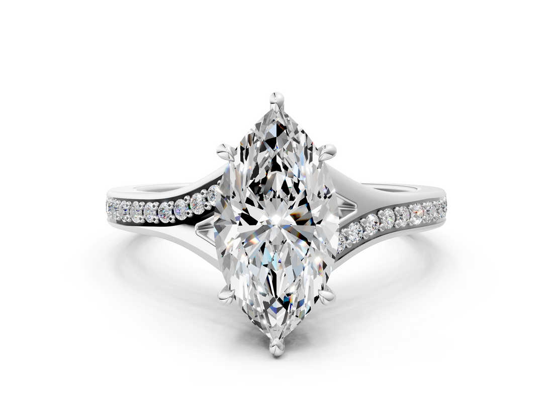 White gold Marquise Solitaire Pavé Band with Four-Prong Setting_85