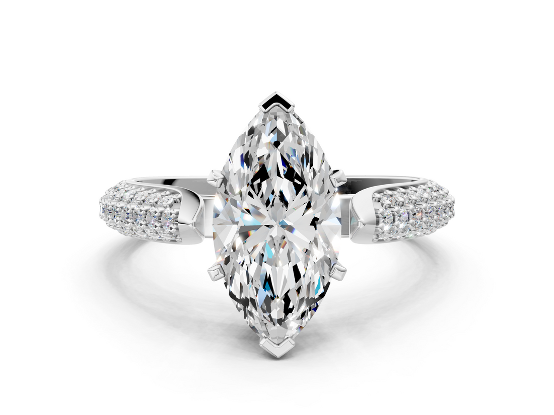 White gold Marquise Solitaire Pavé Diamond Engagement Ring with Four-Prong Setting_150