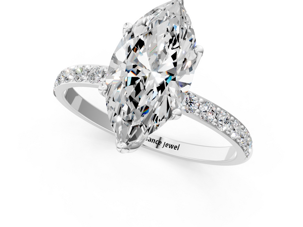 Sterling Silver Marquise Solitaire Engagement Ring Setting with Fine Line Pave Band