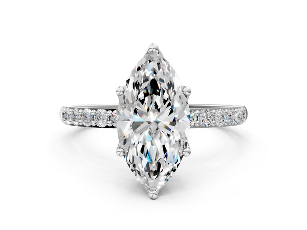 White gold Marquise Cut Diamond Solitaire Engagement Ring with Round  Pavé Band and Prong Setting