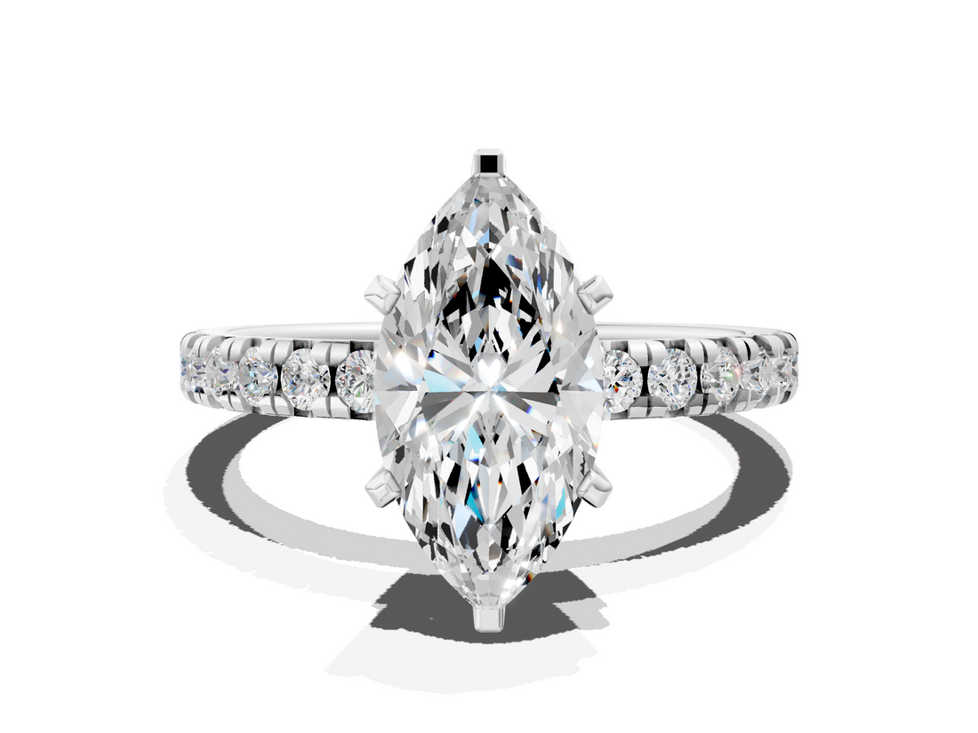 White gold Marquise Solitaire Pave Diamond Engagement Ring with Four-Prong Setting_366