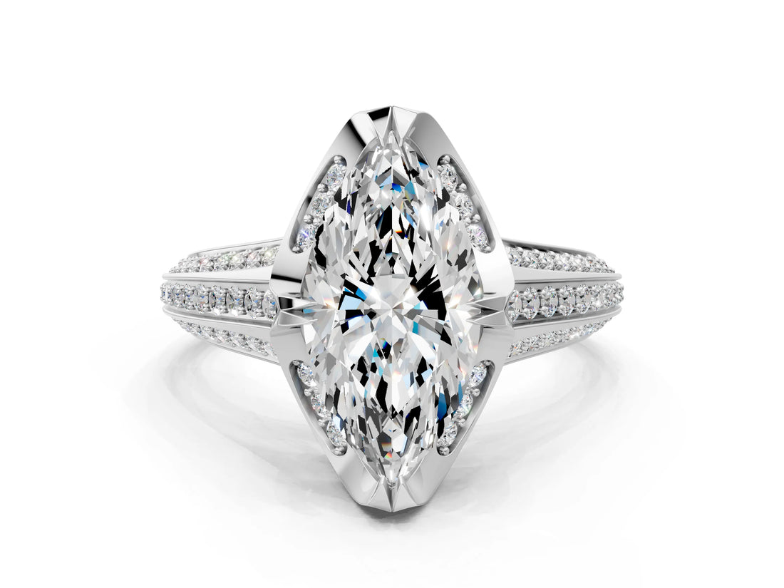 White gold Marquise Solitaire Pave Split Shank Ring with Four-Prong Setting_93