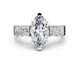 White gold Marquise Solitaire Princess Side Stone Engraved Band Prong Setting Ring_3
