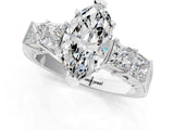 White gold Marquise Solitaire Princess Side Stone Engraved Band Prong Setting Ring_4