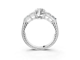 White gold Marquise Solitaire Princess Side Stone Engraved Band Prong Setting Ring_6