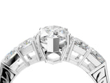 White gold Marquise Solitaire Princess Side Stone Engraved Band Prong Setting Ring_7