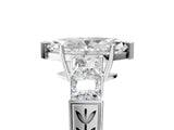 White gold Marquise Solitaire Princess Side Stone Engraved Band Prong Setting Ring_8