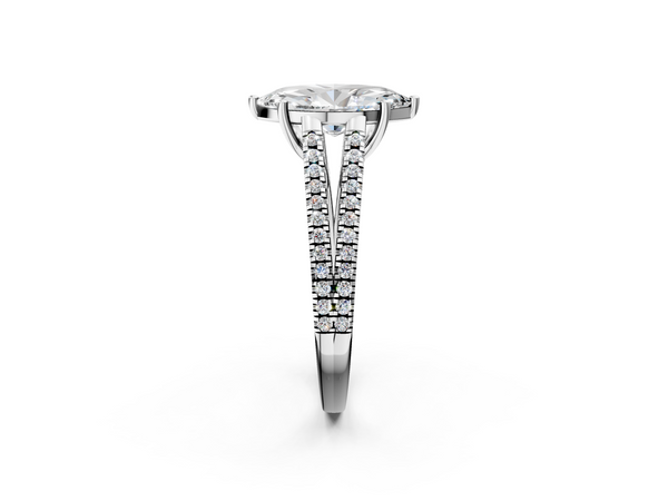 White gold Marquise Cut Diamond Solitaire Engagement Ring with Split Shank Pavé Band