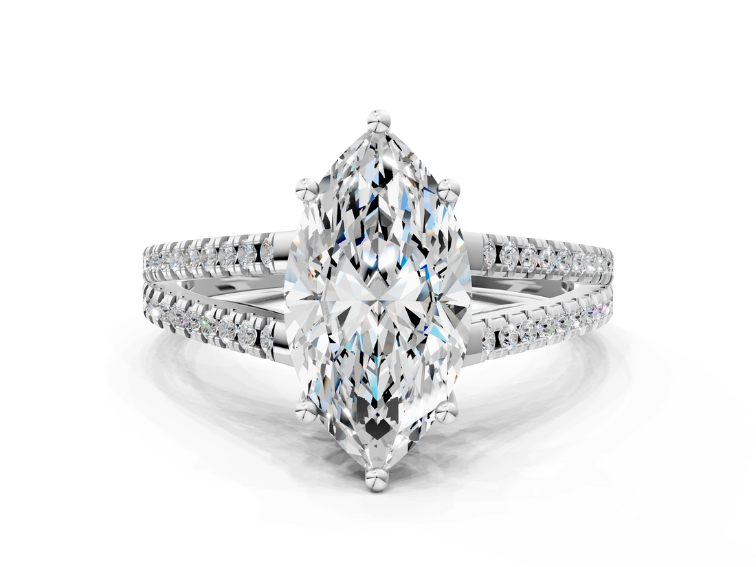 White gold Marquise Solitaire Split Shank Pavé Diamond Engagement Ring_258