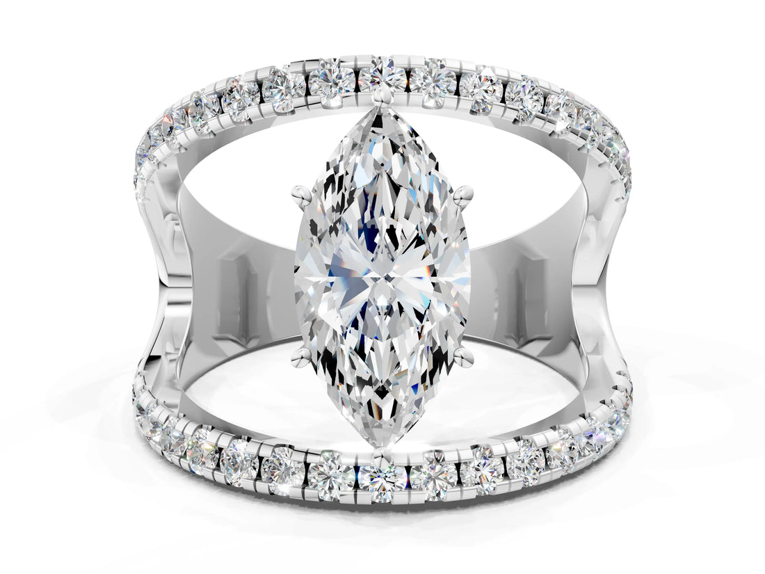 White gold Marquise Solitaire Split Shank Pave Diamond Ring_49