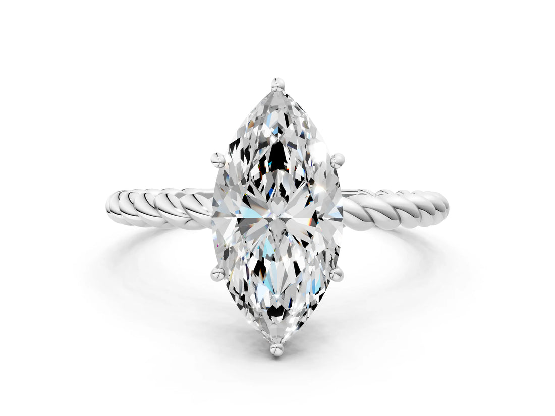 White gold Marquise Solitaire Twist Band Ring with Four-Prong Setting_70