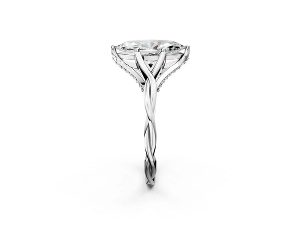 White Gold Marquise Twisted Solitaire Engagement Ring Setting with Pave Shoulders and Gallery