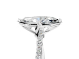 White gold Marquise Solitaire Twist Band with Pavé Diamonds and Four-Prong Setting_93