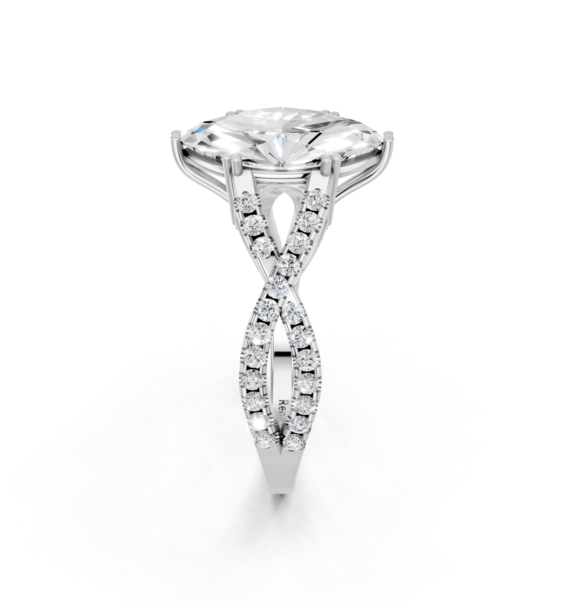 White gold Marquise Solitaire Twist Band with Pavé Setting and Four-Prong Setting_23