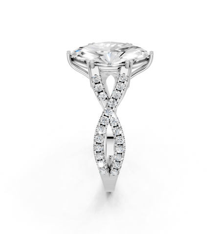 White gold Marquise Solitaire Twist Band with Pavé Setting and Four-Prong Setting_23