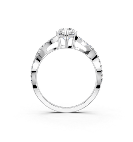 White gold Marquise Solitaire Twist Band with Pavé Setting and Four-Prong Setting_24