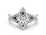 Silver 2.01 Carat E VS1 Marquise Diamond Solitaire Ring with Four-Prong Setting and Twisted Pavé Band