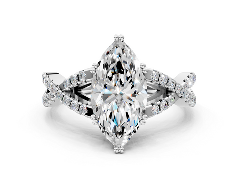White gold Marquise Solitaire Twist Band with Pavé Setting and Four-Prong Setting_39