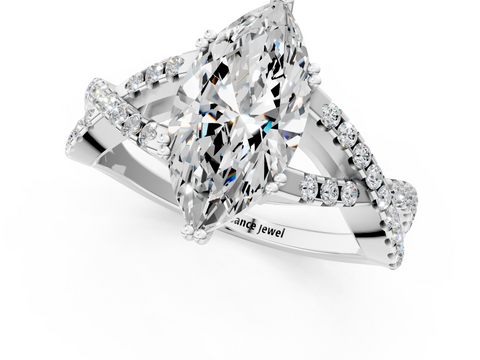 White gold Marquise Solitaire Twist Band with Pavé Setting and Four-Prong Setting_40