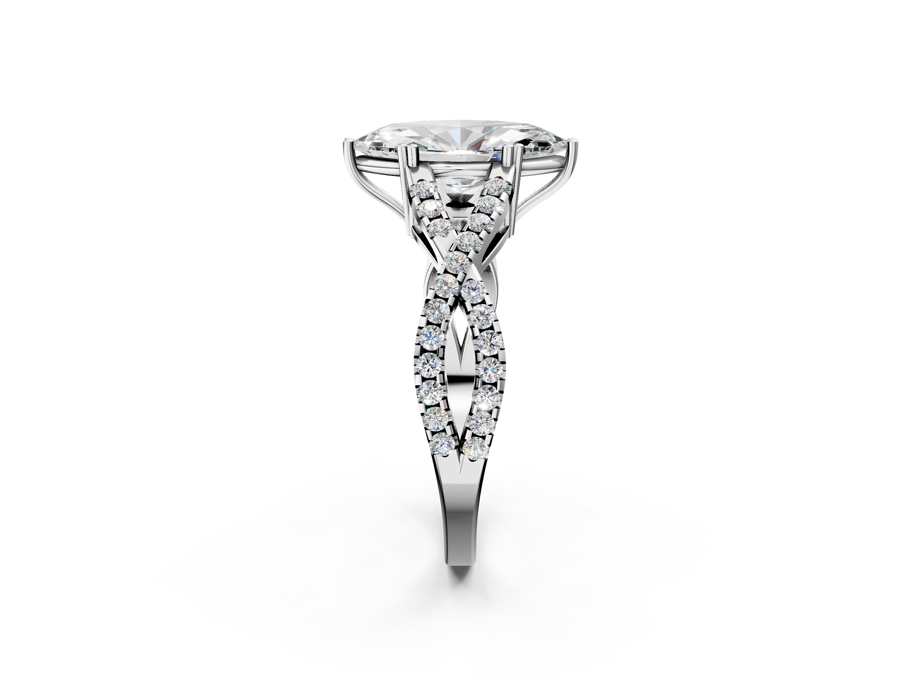 White gold Marquise Solitaire Twist Band with Pavé Setting and Four-Prong Setting_41