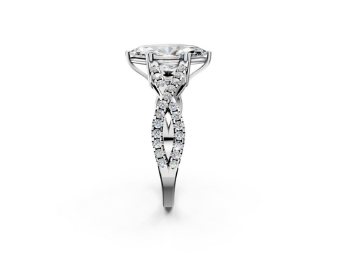 White gold Marquise Solitaire Twist Band with Pavé Setting and Four-Prong Setting_41