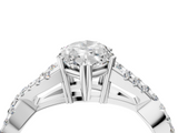 Silver 2.01 Carat E VS1 Marquise Diamond Solitaire Ring with Four-Prong Setting and Twisted Pavé Band