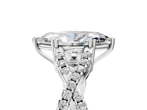 White gold Marquise Solitaire Twist Band with Pavé Setting and Four-Prong Setting_44
