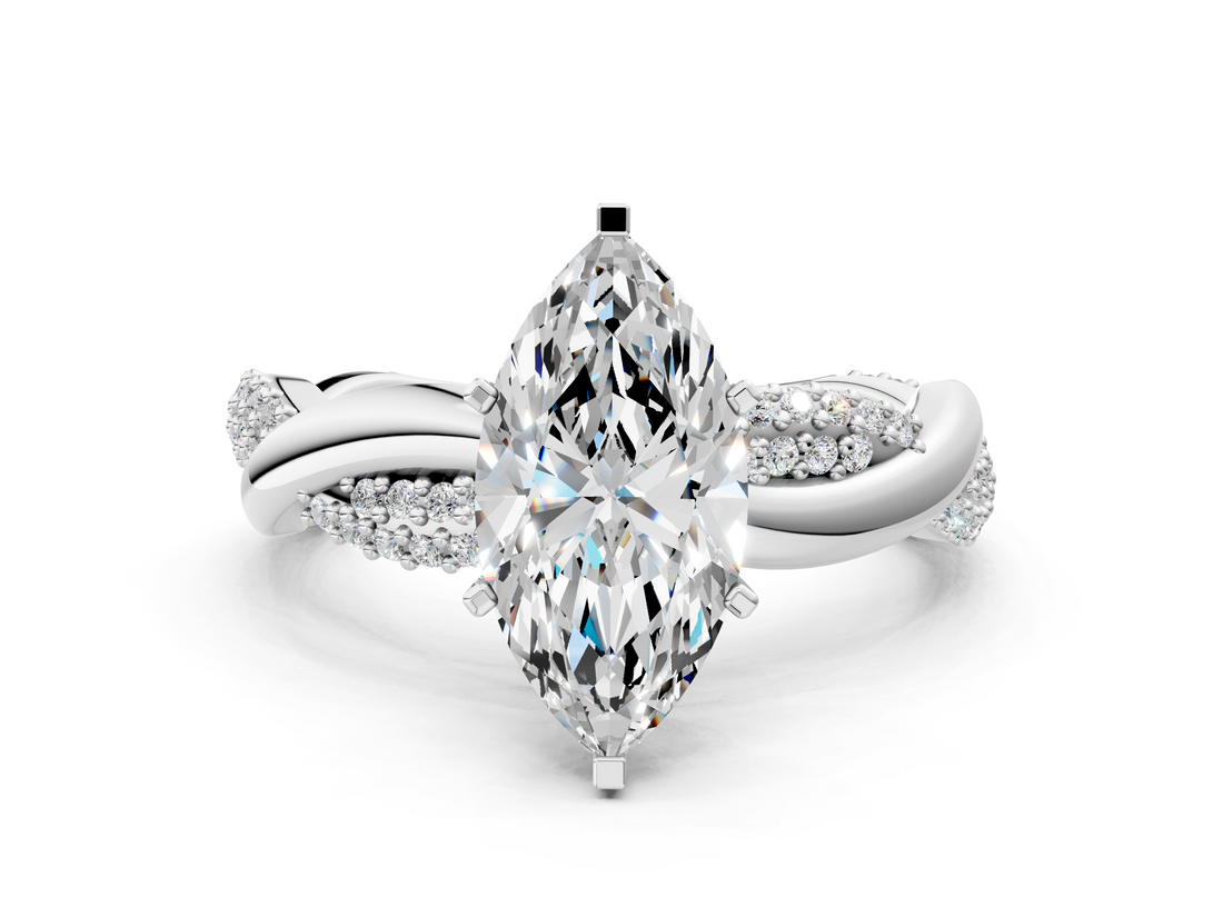 White gold Marquise Solitaire Twist Band with Pave Prong Setting_63