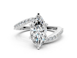 White gold Marquise Solitaire Twist Band with Pave Set Diamonds and Four-Prong Setting_146