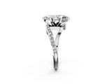 White gold Marquise Solitaire Twist Band with Pave Set Diamonds and Four-Prong Setting_148