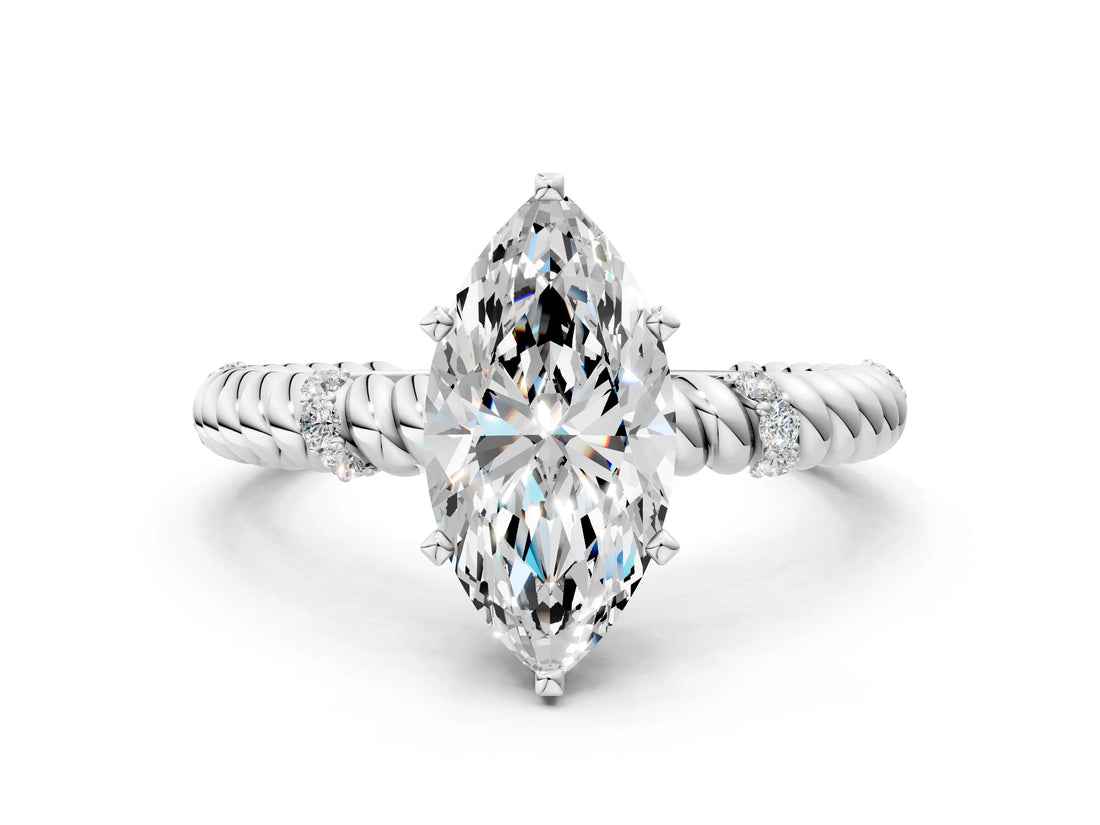 White gold Marquise Solitaire Twisted Band Prong Set Engagement Ring_87