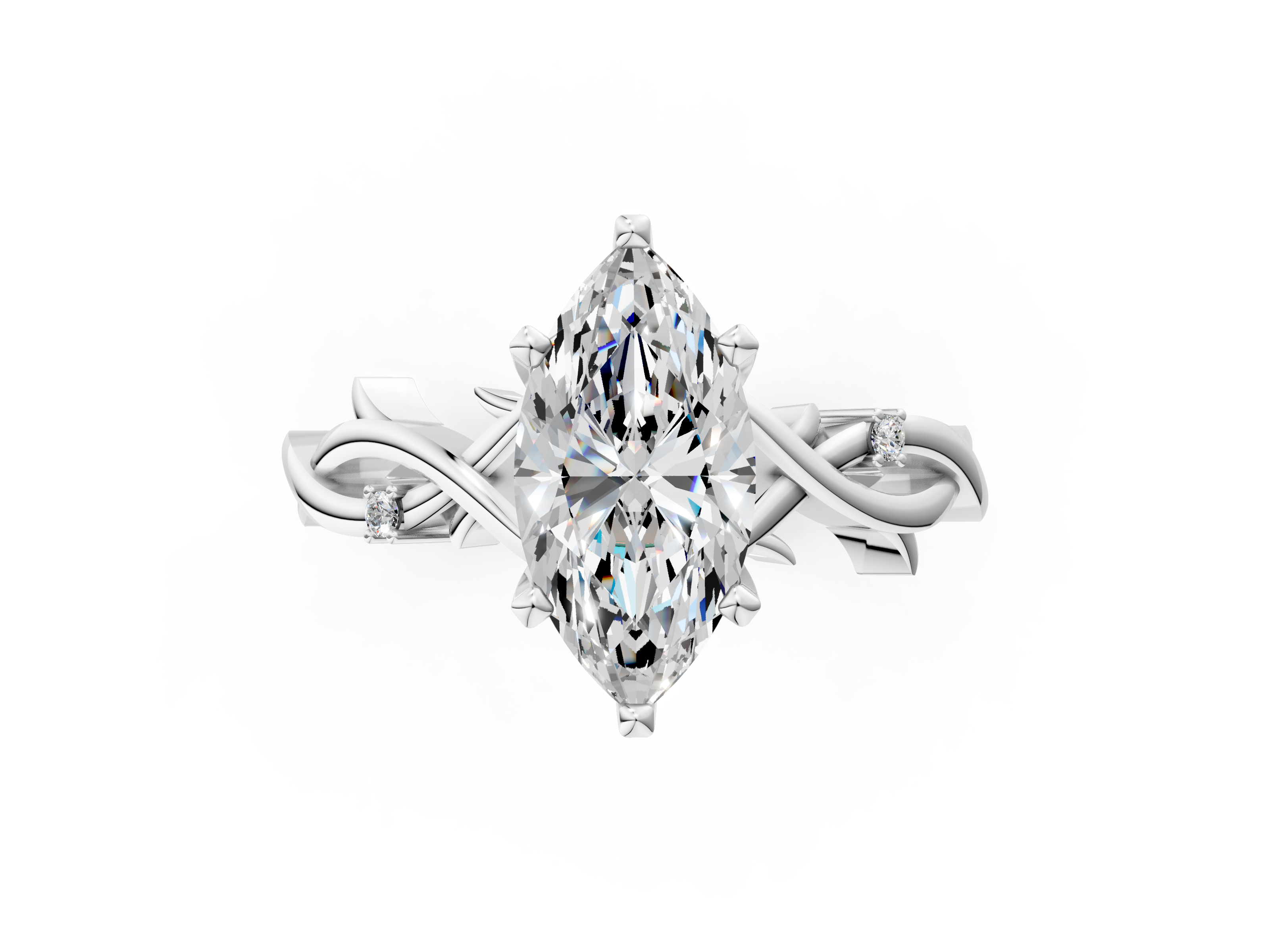 White gold Marquise Solitaire Twisted Band Prong Setting Ring_147