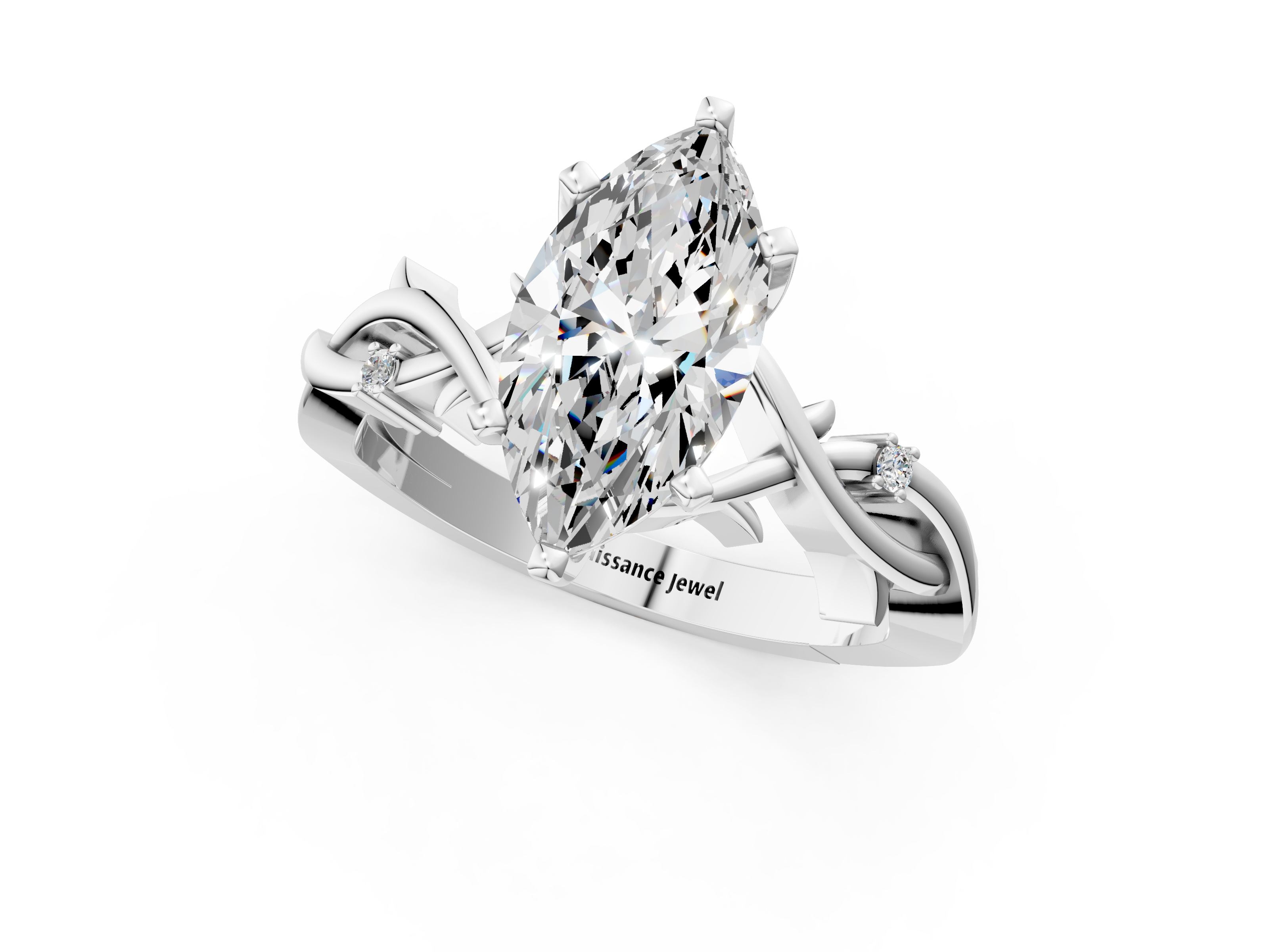 White gold Marquise Solitaire Twisted Band Prong Setting Ring_148