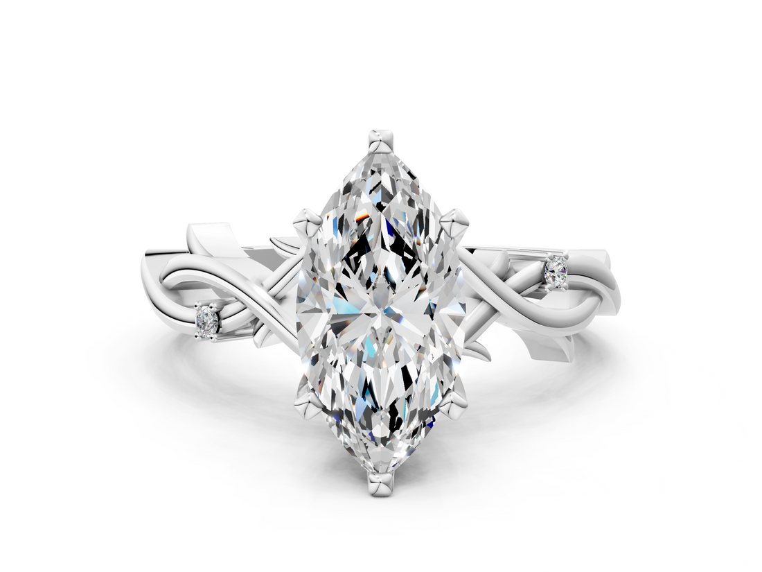White gold Marquise Solitaire Twisted Band Prong Setting Ring_204