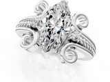 White gold Marquise Solitaire Twisted Band Scroll Prong Ring_46
