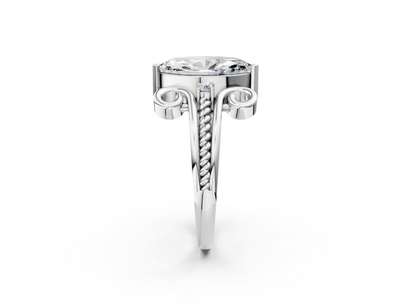 White gold Marquise Solitaire Twisted Band Scroll Prong Ring