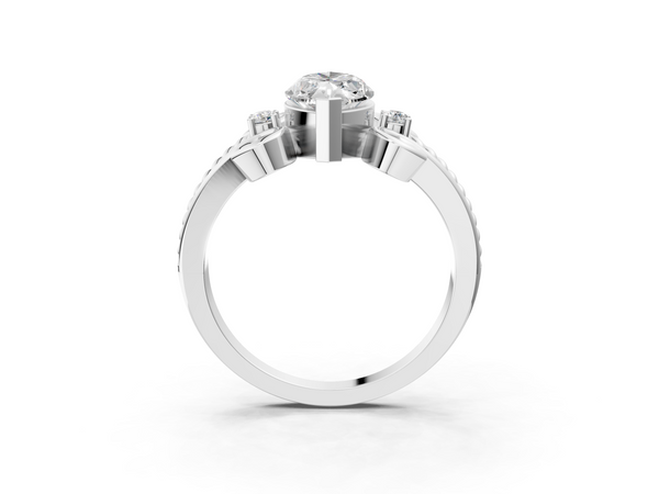 White gold Marquise Solitaire Twisted Band Scroll Prong Ring